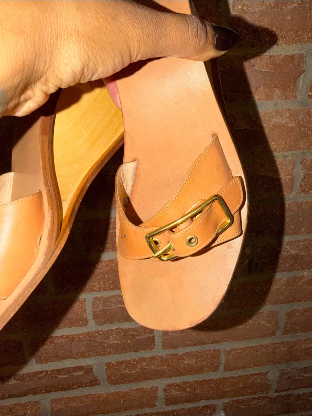 Coach Tan Leather Slide Sandals with Gold Buckle - Women - Picture 9 of 11